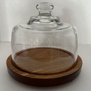 Vintage Glass Cheese Dome with Wooden Base